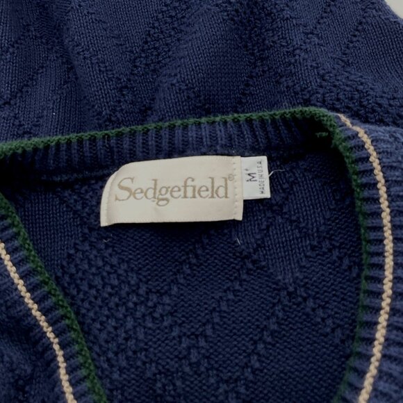 Sedgefield Vintage Navy Gold Sweater Vest Textured Knit Medium - Picture 5 of 7